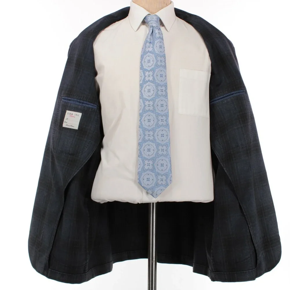 L.B.M. 1911 NWT 100% Wool Sport Coat Size 58R US 48R in Blue/Black Plaid